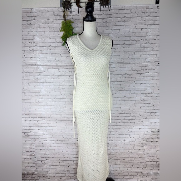Altar'd State Other - Altar’d State Swim Ivory White Crochet Side Lace Up Maxi Cover Up Dress